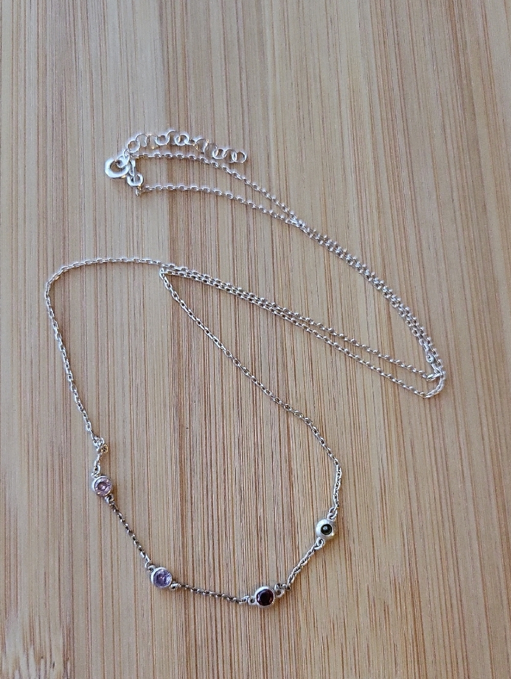 Sterling Silver Multi-Station Ruby, Peridot, Amethyst, Pink Sapphire Necklace